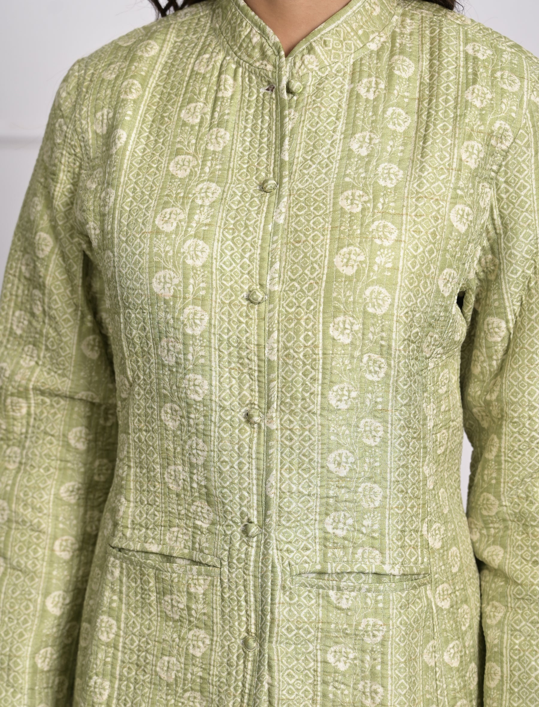 Silk Block Printed Reversible Winter Jacket