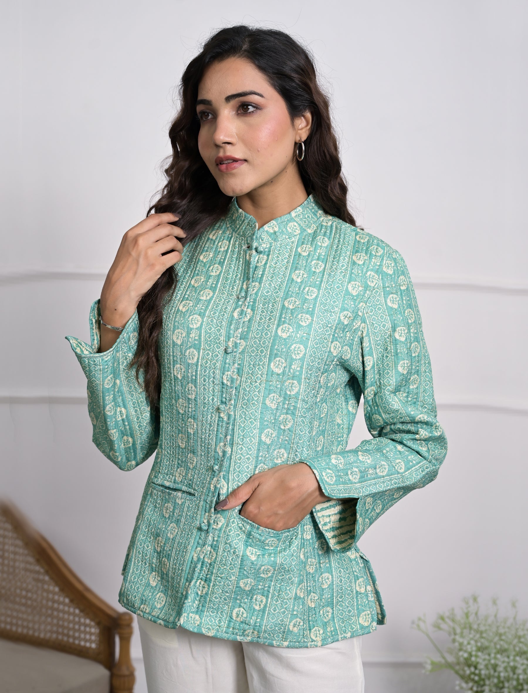 Silk Block Printed Reversible Winter Jacket