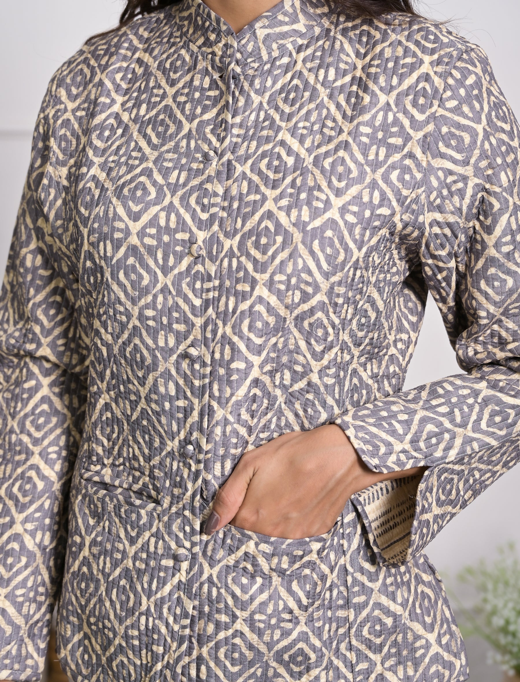 Silk Block Printed Reversible Winter Jacket
