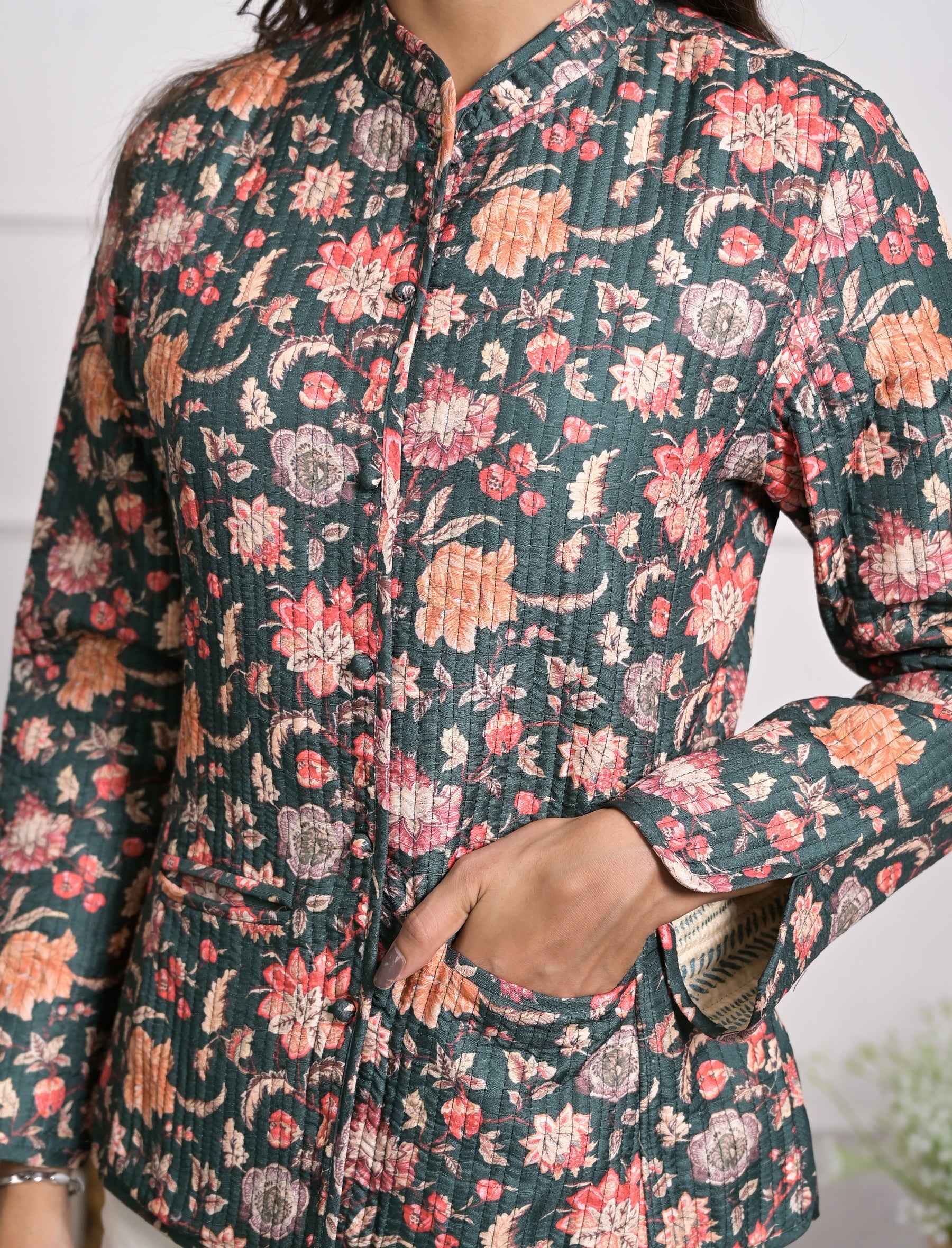 Silk Block Printed Reversible Winter Jacket