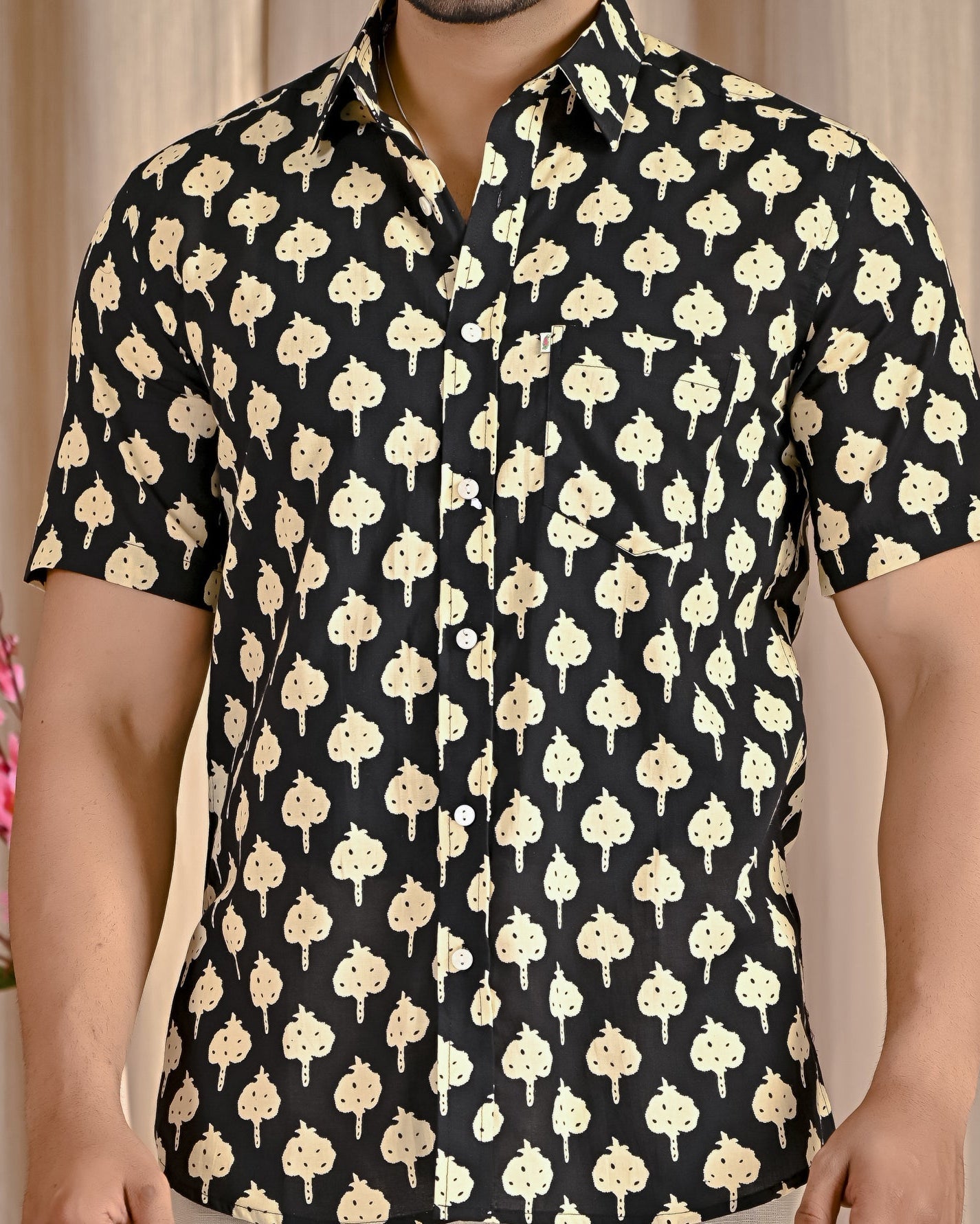 Black Cotton Printed Half Sleeves Shirt