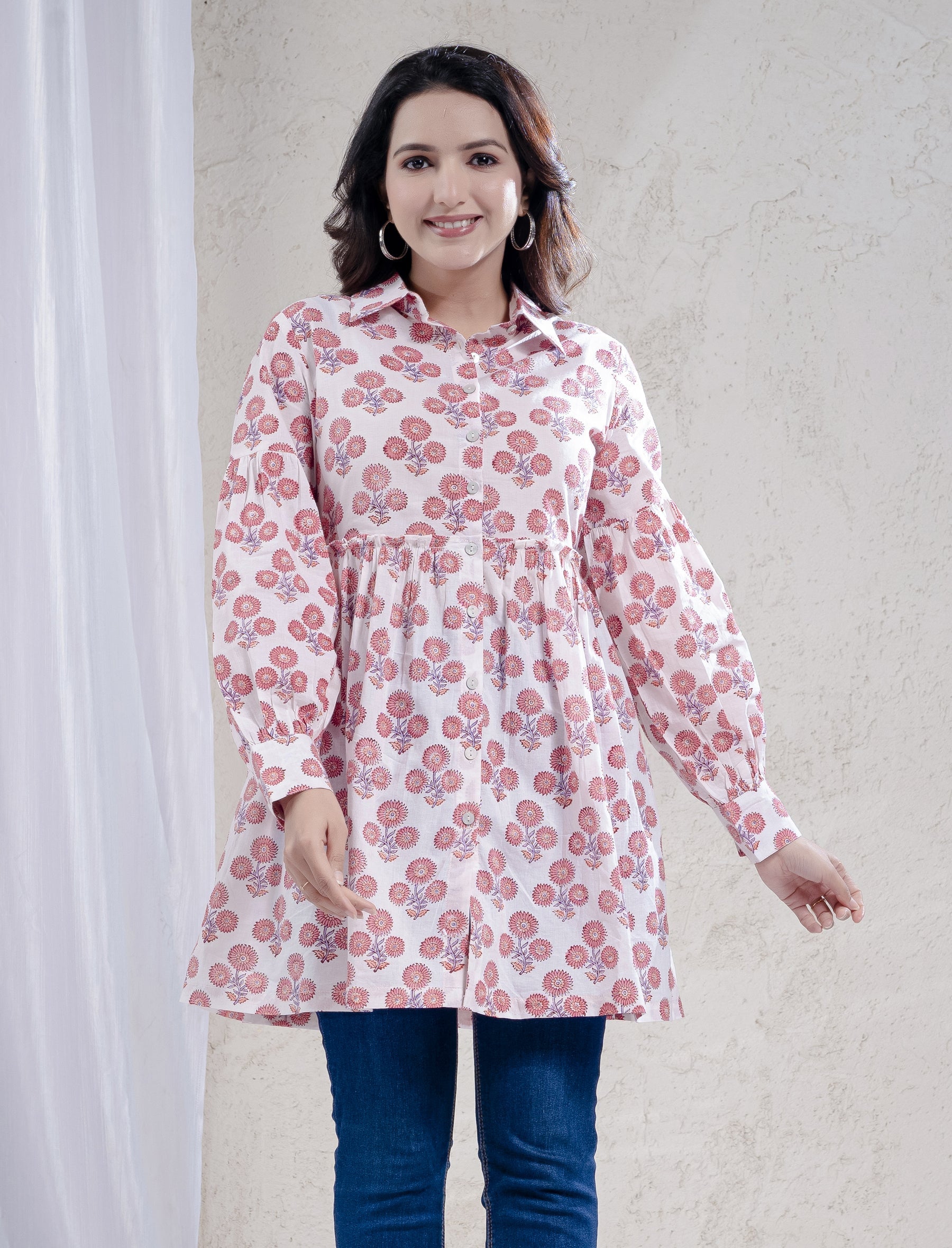 Pink Butta Block Printed Cotton Top