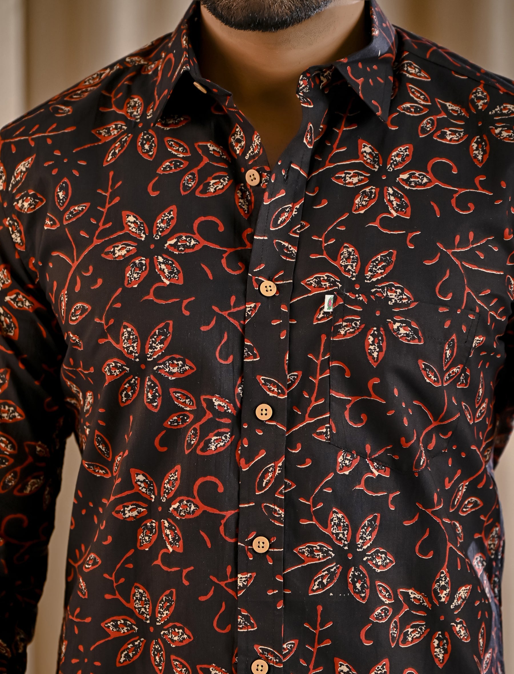 Black Cotton Printed Full Sleeves Shirt