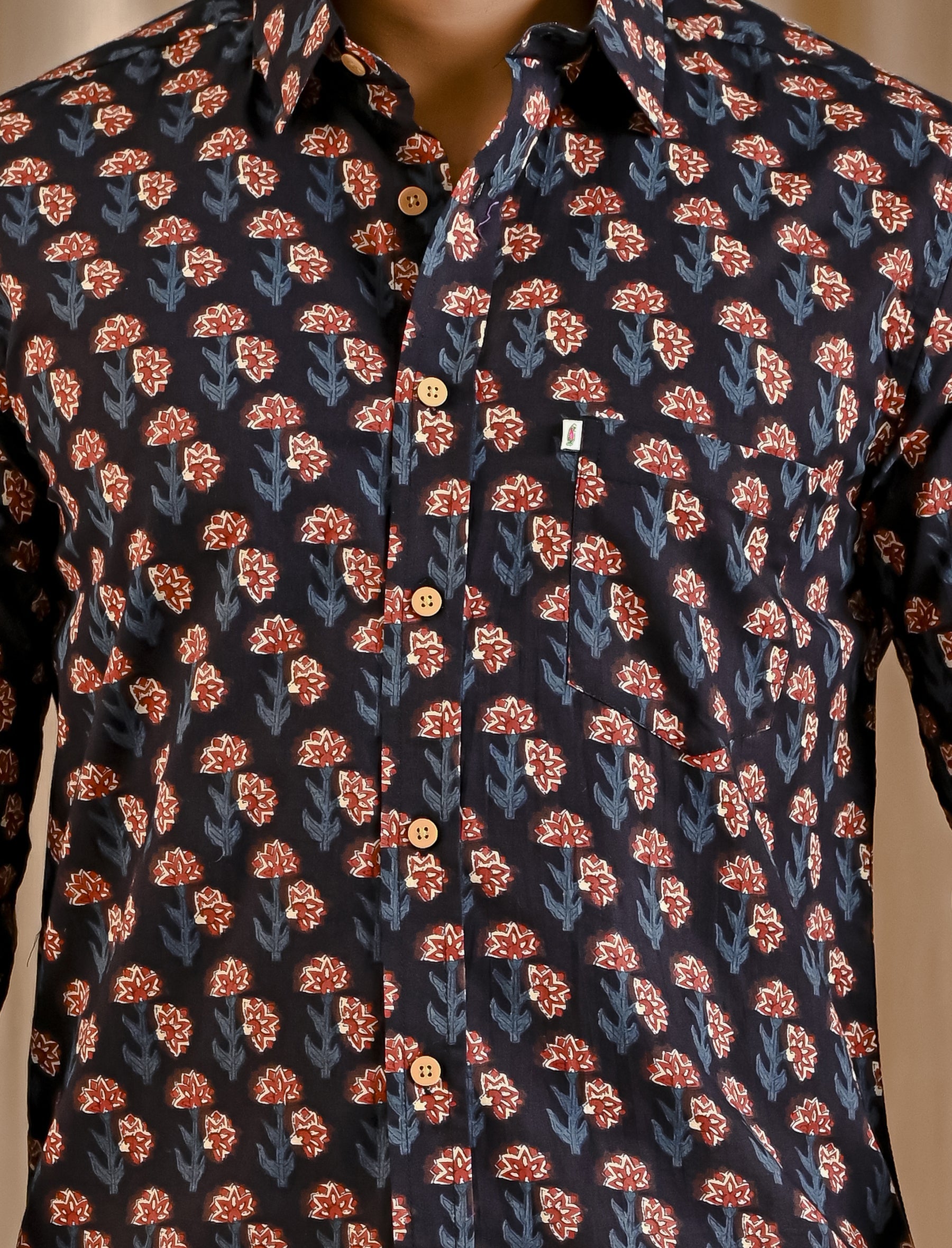 Black Cotton Printed Full Sleeves Shirt