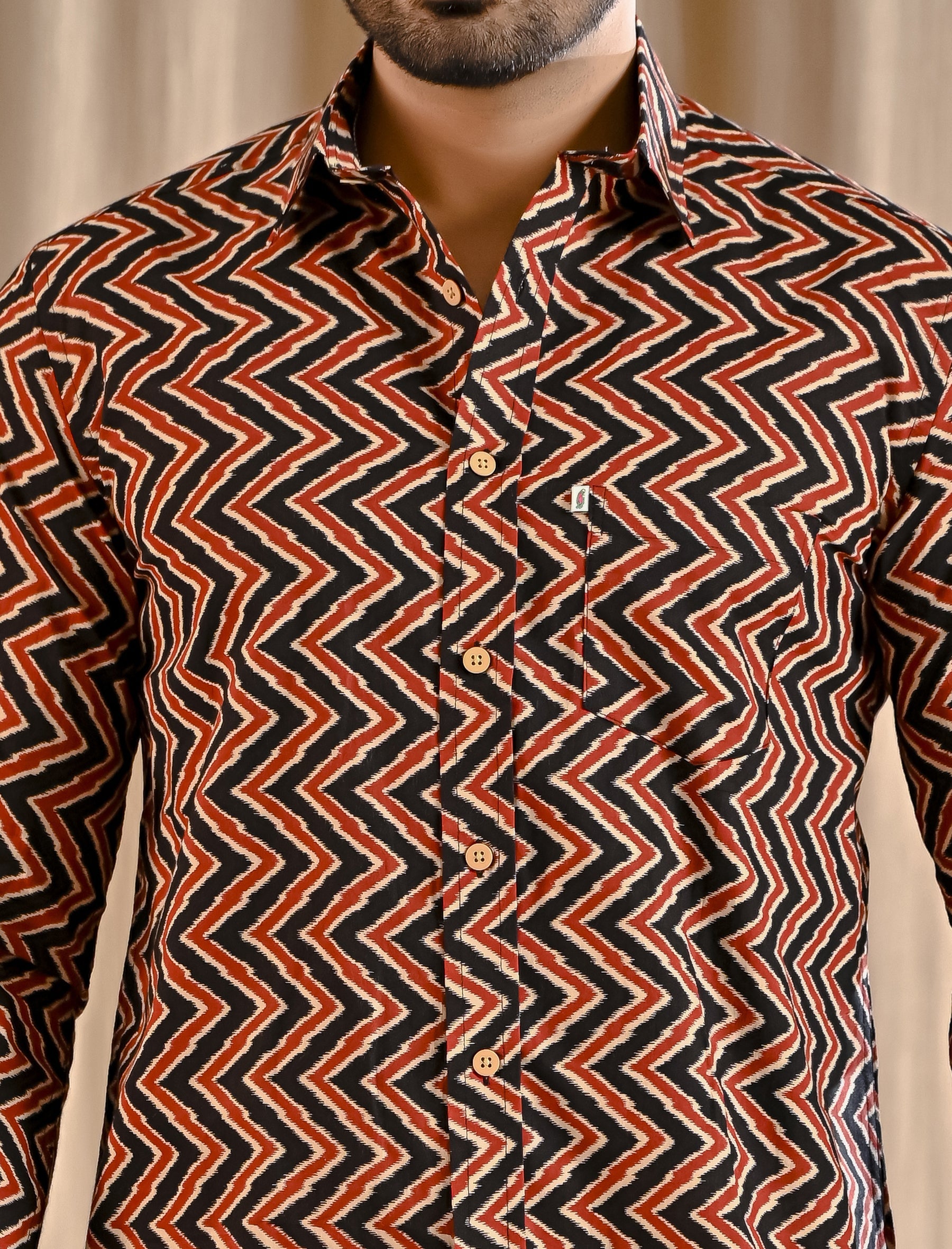 Black Cotton Printed Full Sleeves Shirt