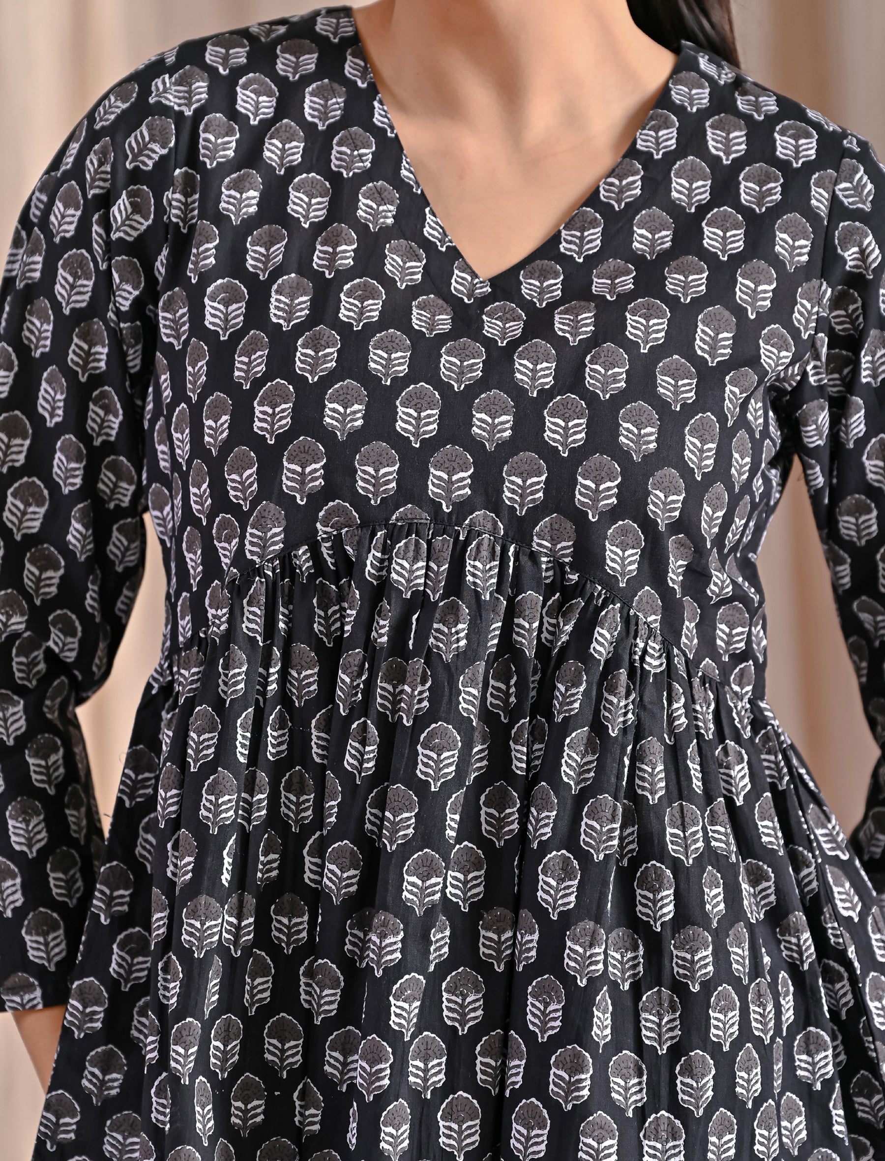 Black Jaipuri Block Printed Cotton Peplum Top
