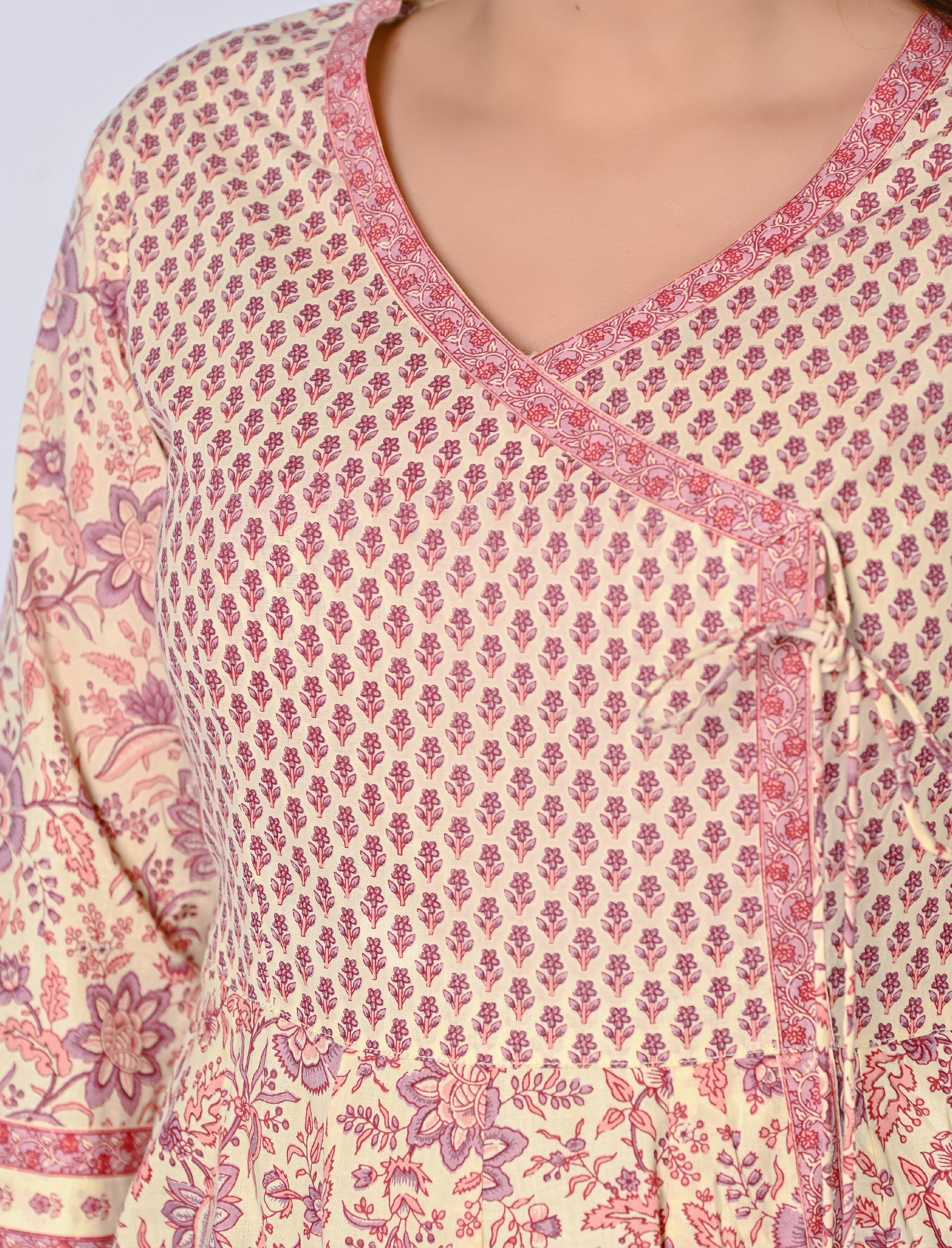 Cream Jaal Block Printed Cotton Kurta Pant Set