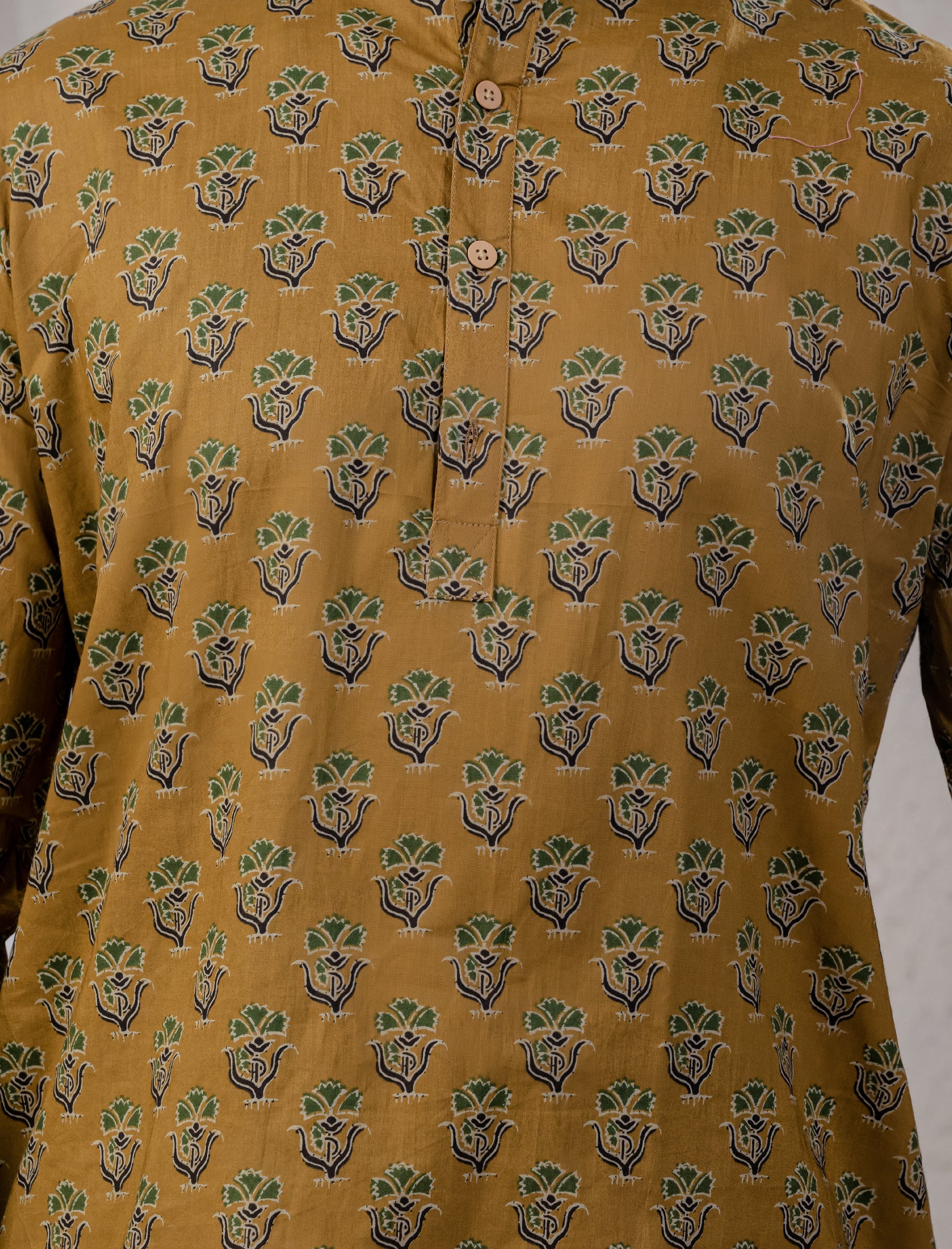 Cotton Printed Full Sleeves Short Kurta For Men