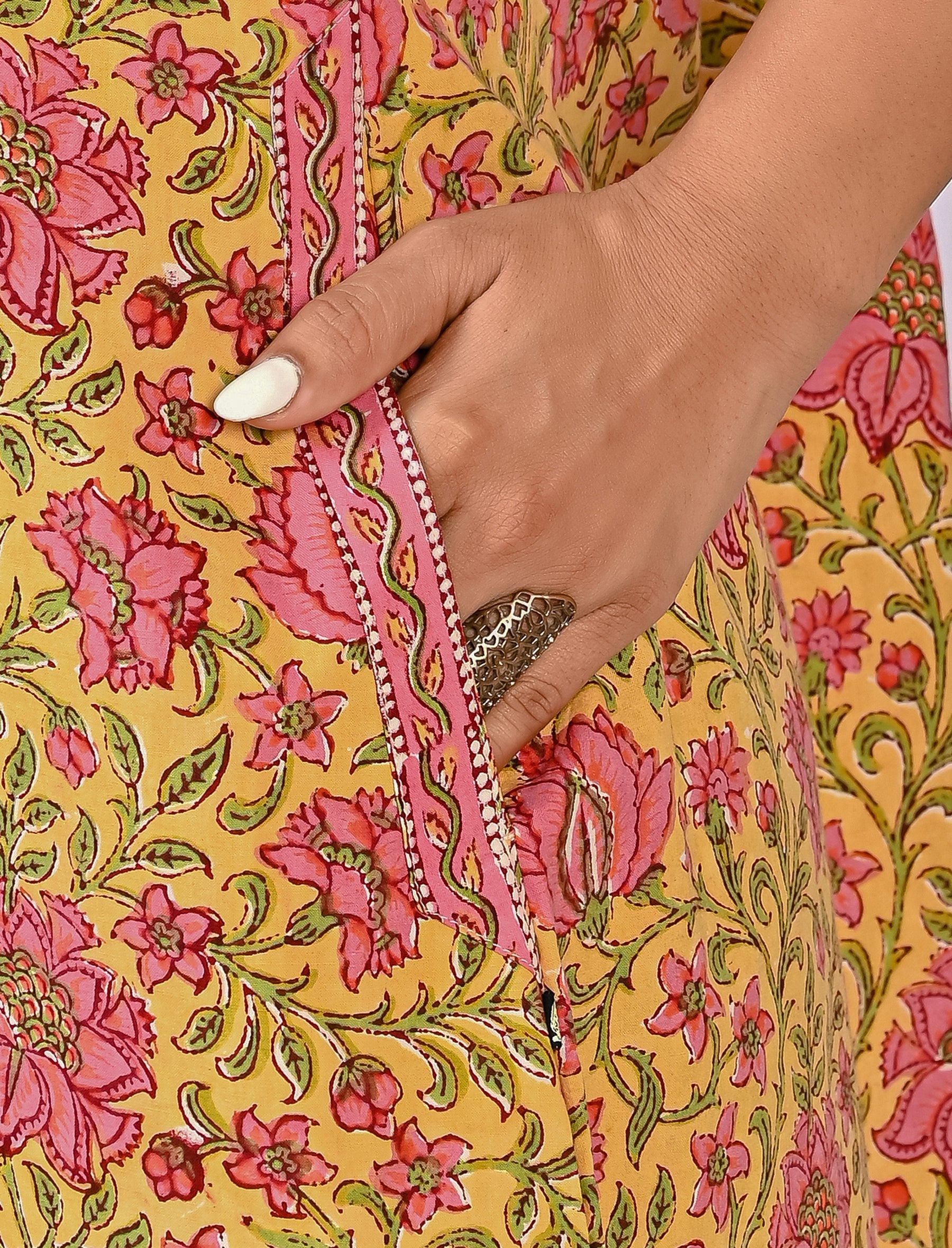 Hand Block Cotton Jaal Printed Night Gown