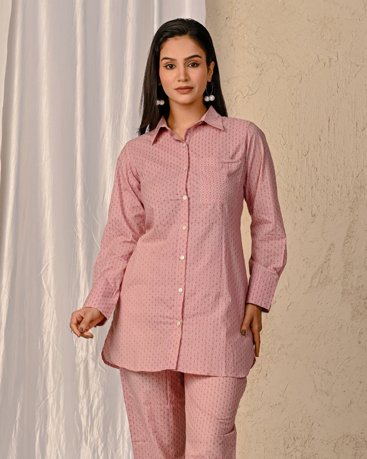 Mauve Barik Butti Printed Cotton Co-Ord Set