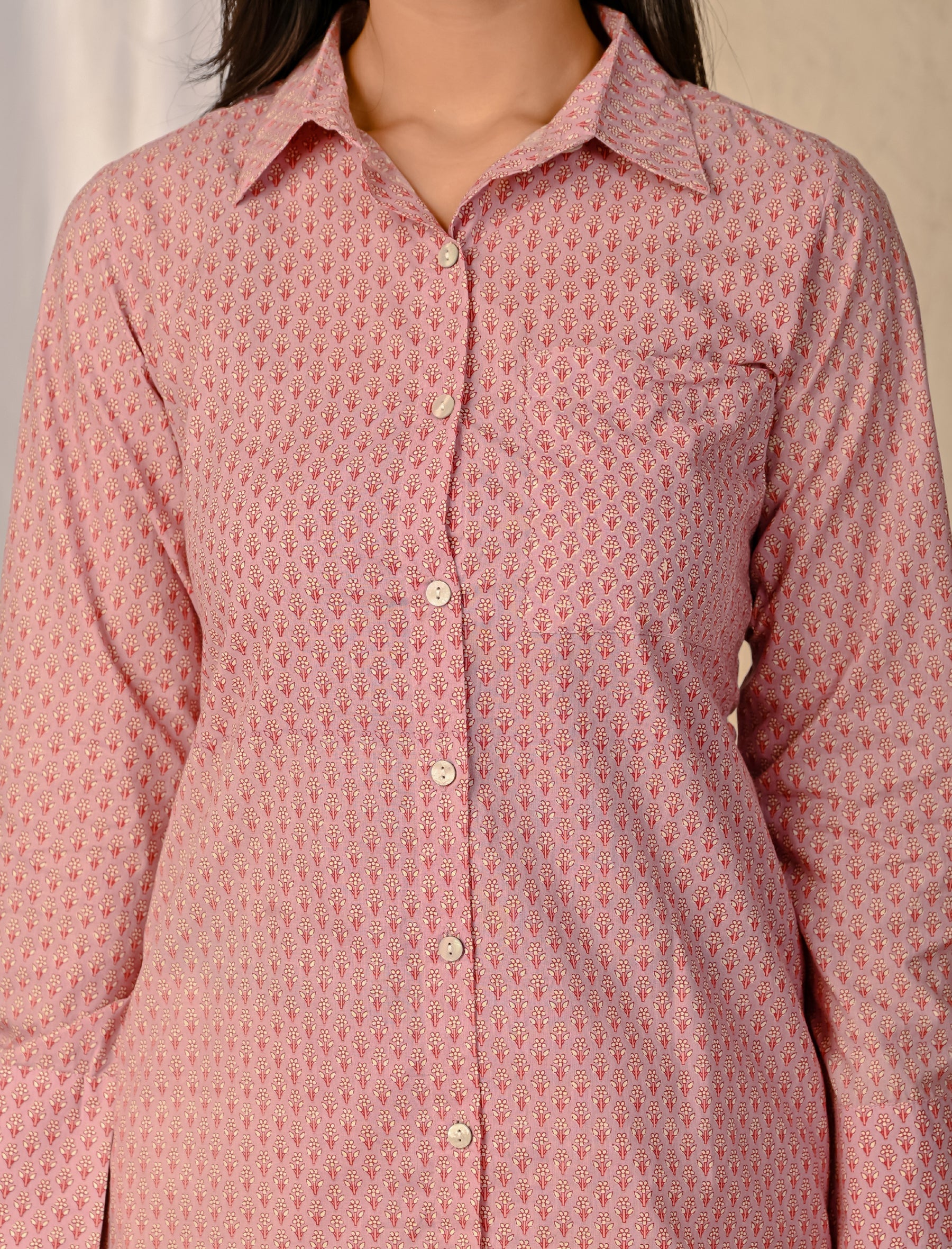 Mauve Barik Butti Printed Cotton Co-Ord Set