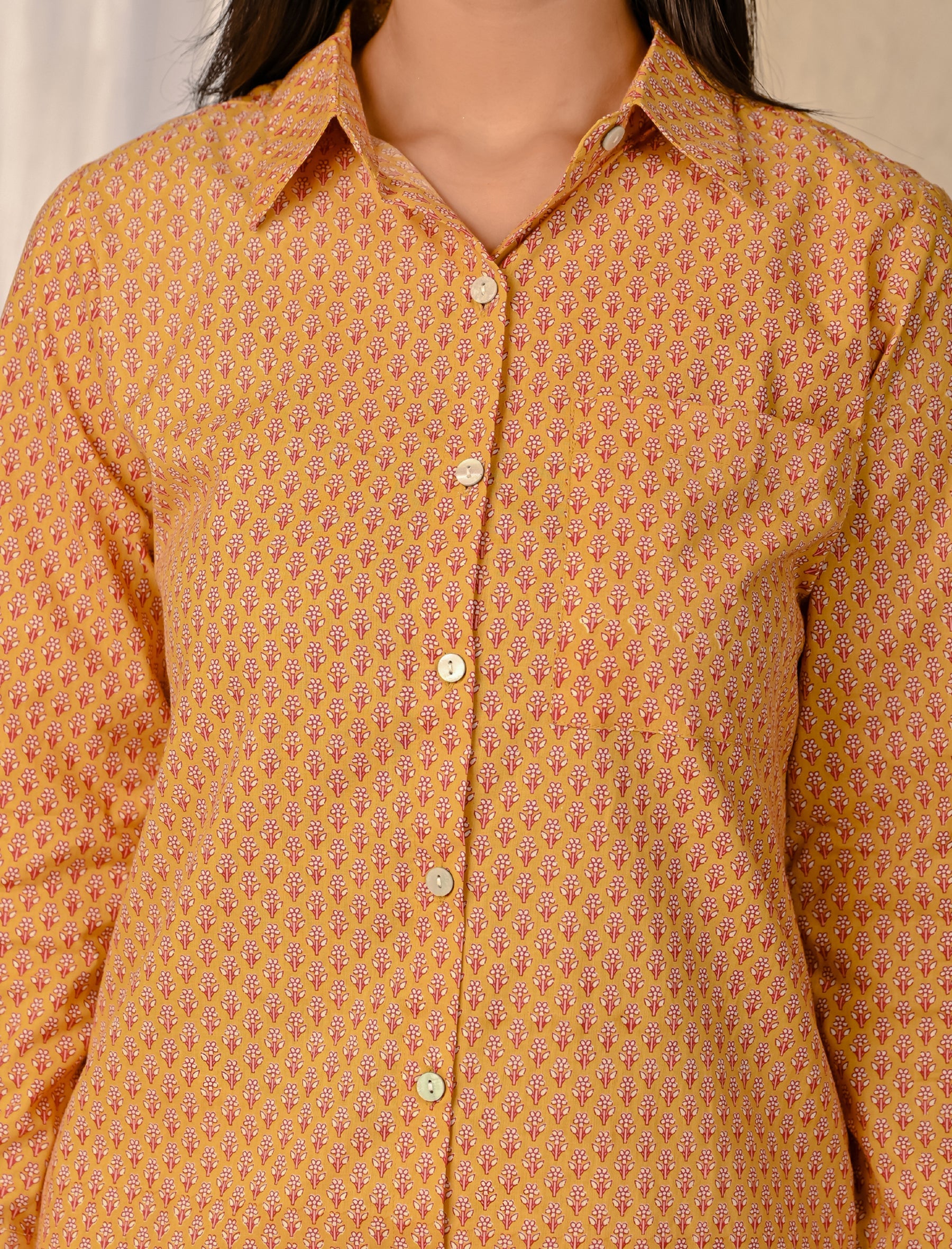 Yellow Barik Butti Printed Cotton Co-Ord Set