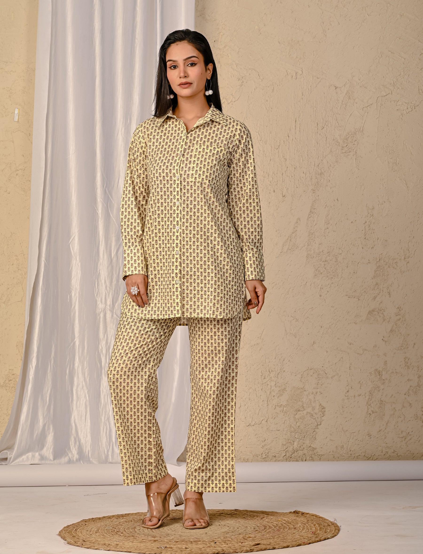 Pastel Barik Butti Printed Cotton Co-Ord Set