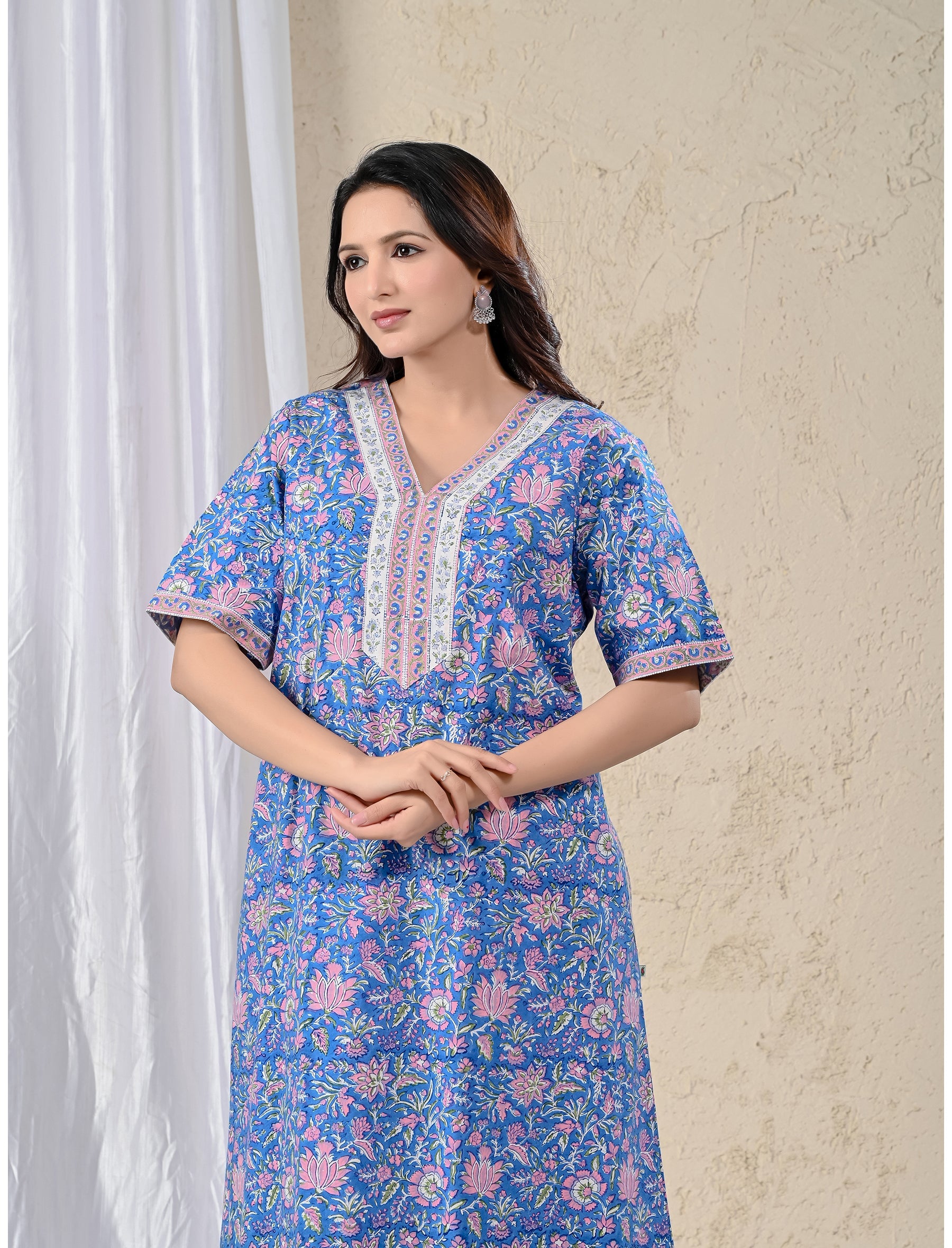 Blue Jaal Cotton Comfortable Night Gown