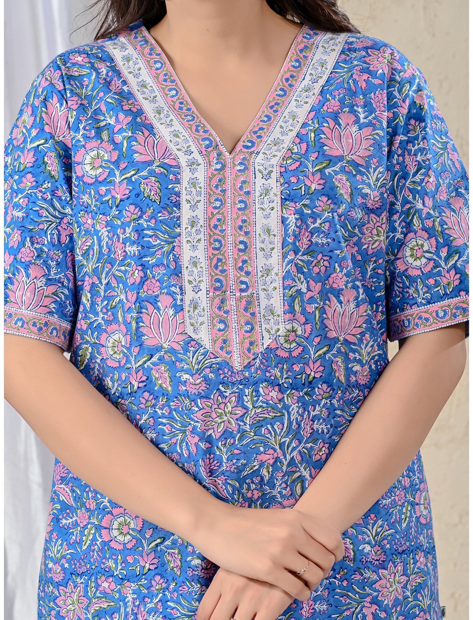 Blue Jaal Cotton Comfortable Night Gown