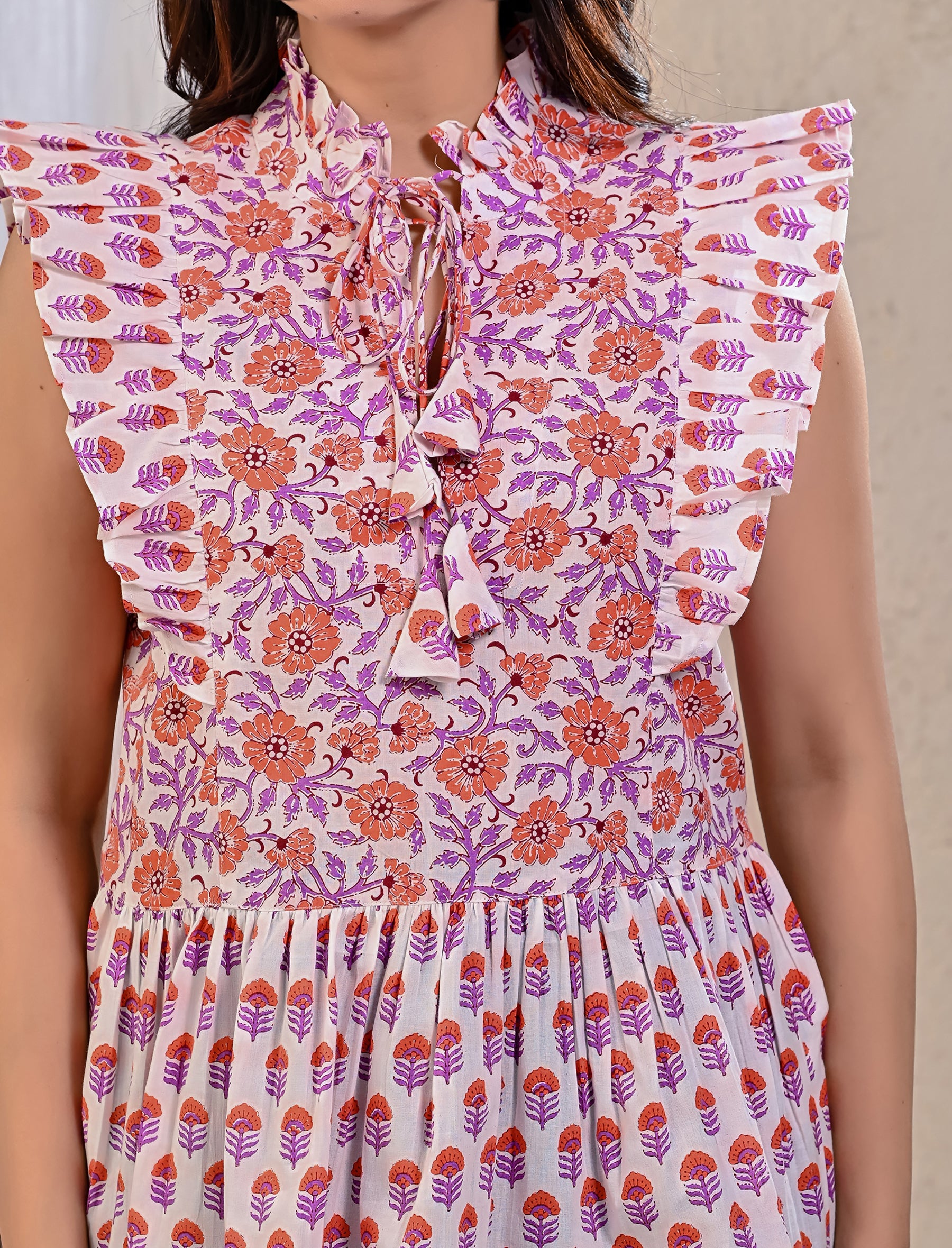 White Orange Jaal Cotton Printed Top