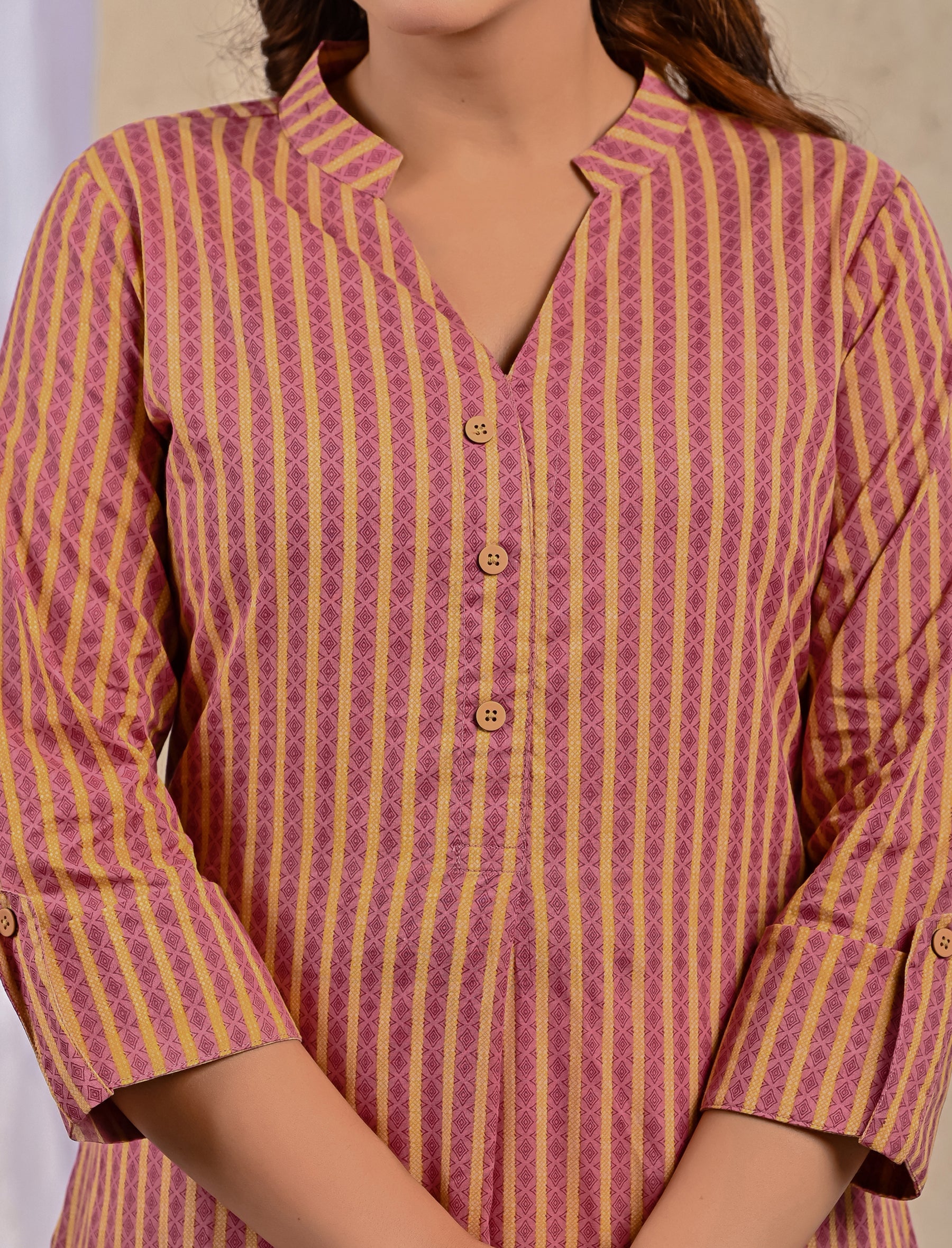 Pink Stripes Printed Straight Kurti