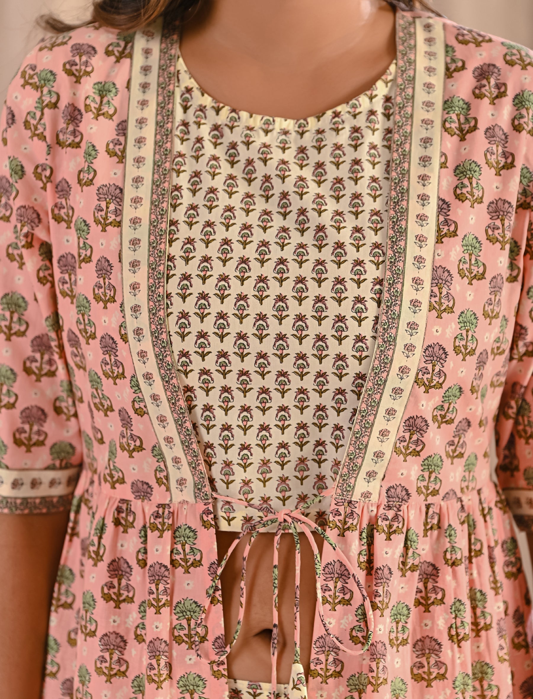 Peach Printed Cotton Shrug Co-Ord Set
