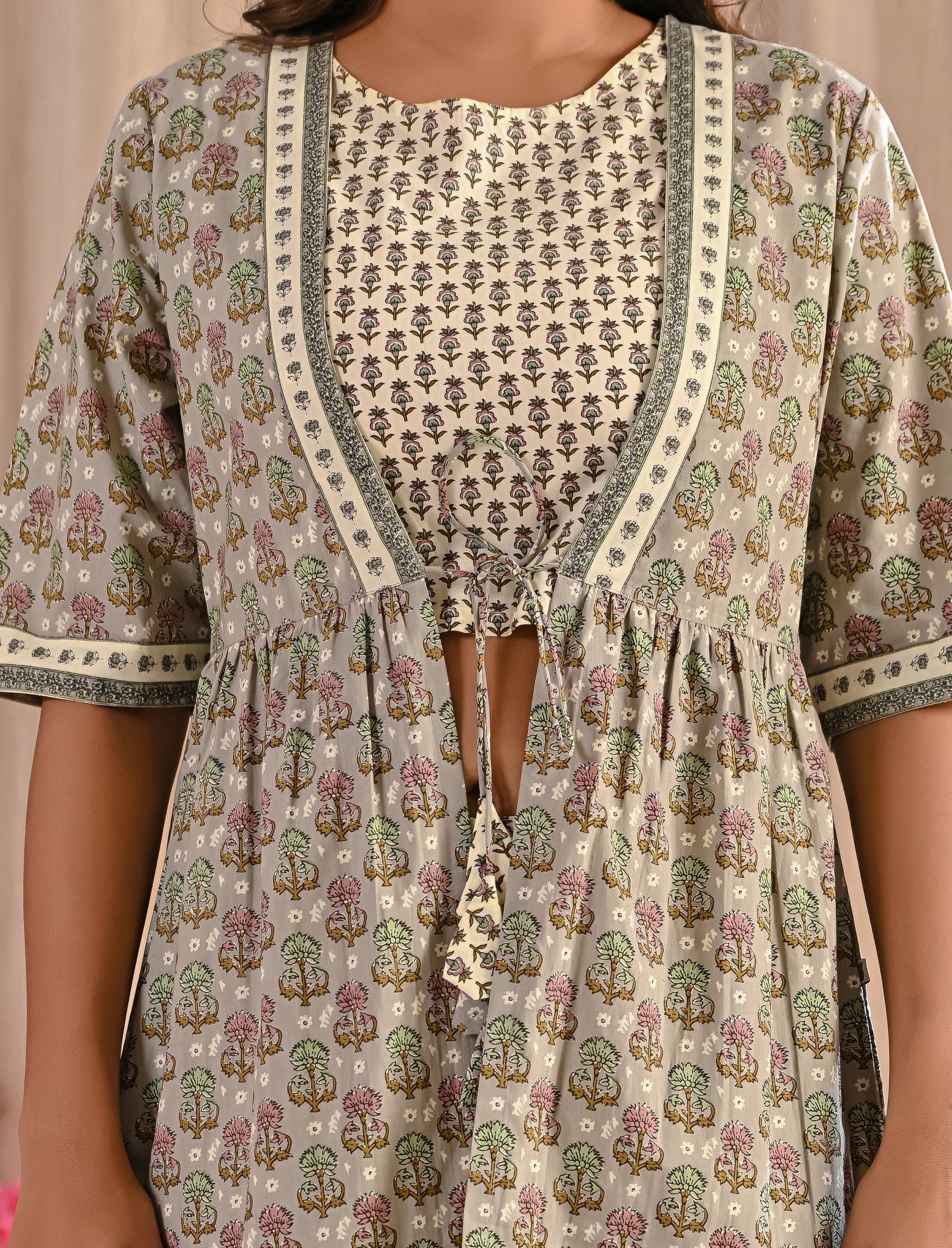 Grey Printed Cotton Shrug Co-Ord Set