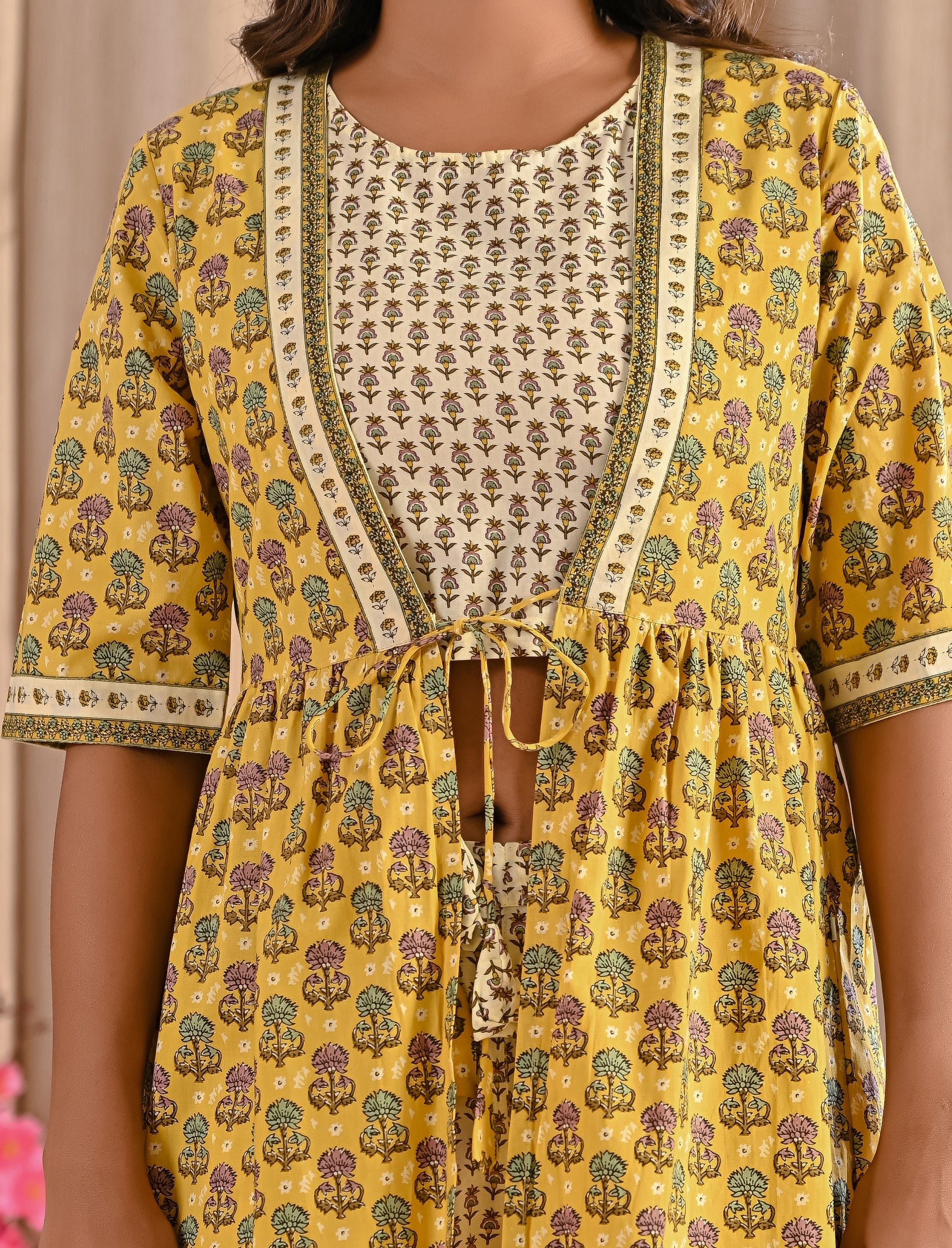 Yellow Printed Cotton Shrug Co-Ord Set
