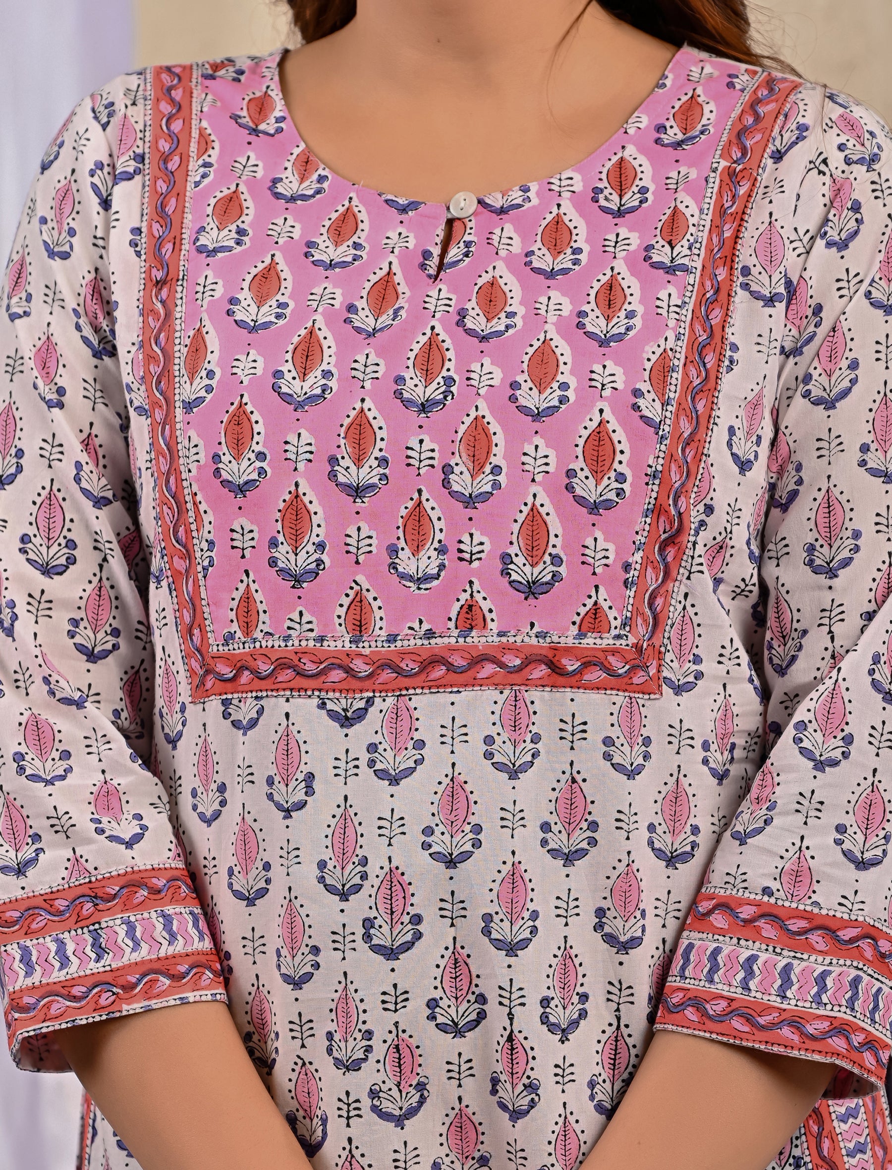 White Butti Cotton Printed Top