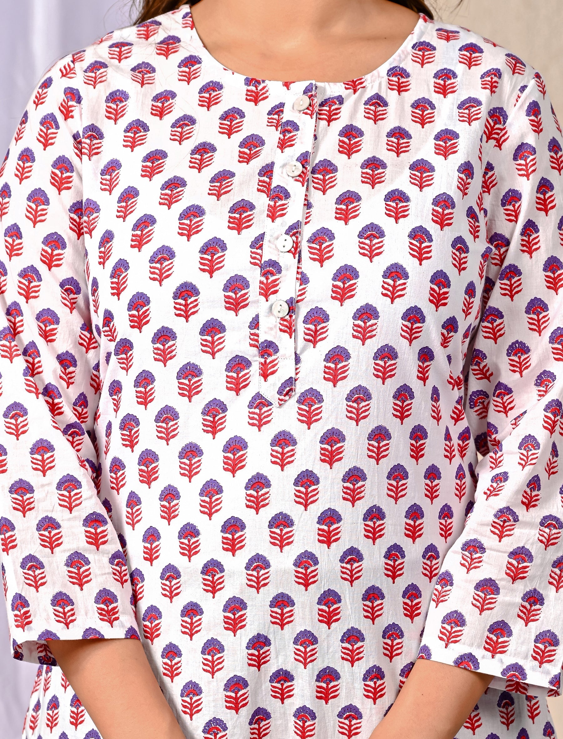 White Butti Printed Cotton Co-Ord Set