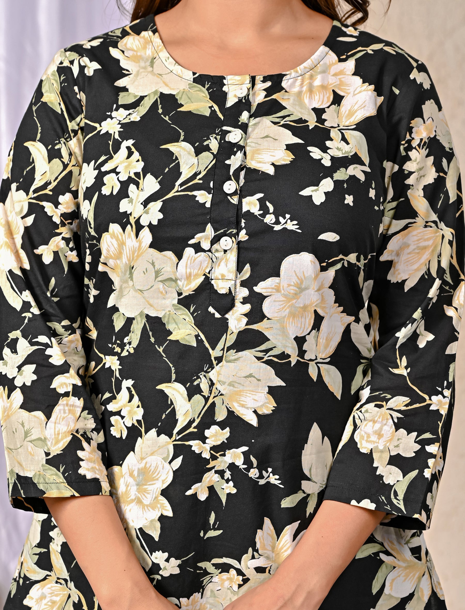 Black Flower Printed Cotton Co-Ord Set