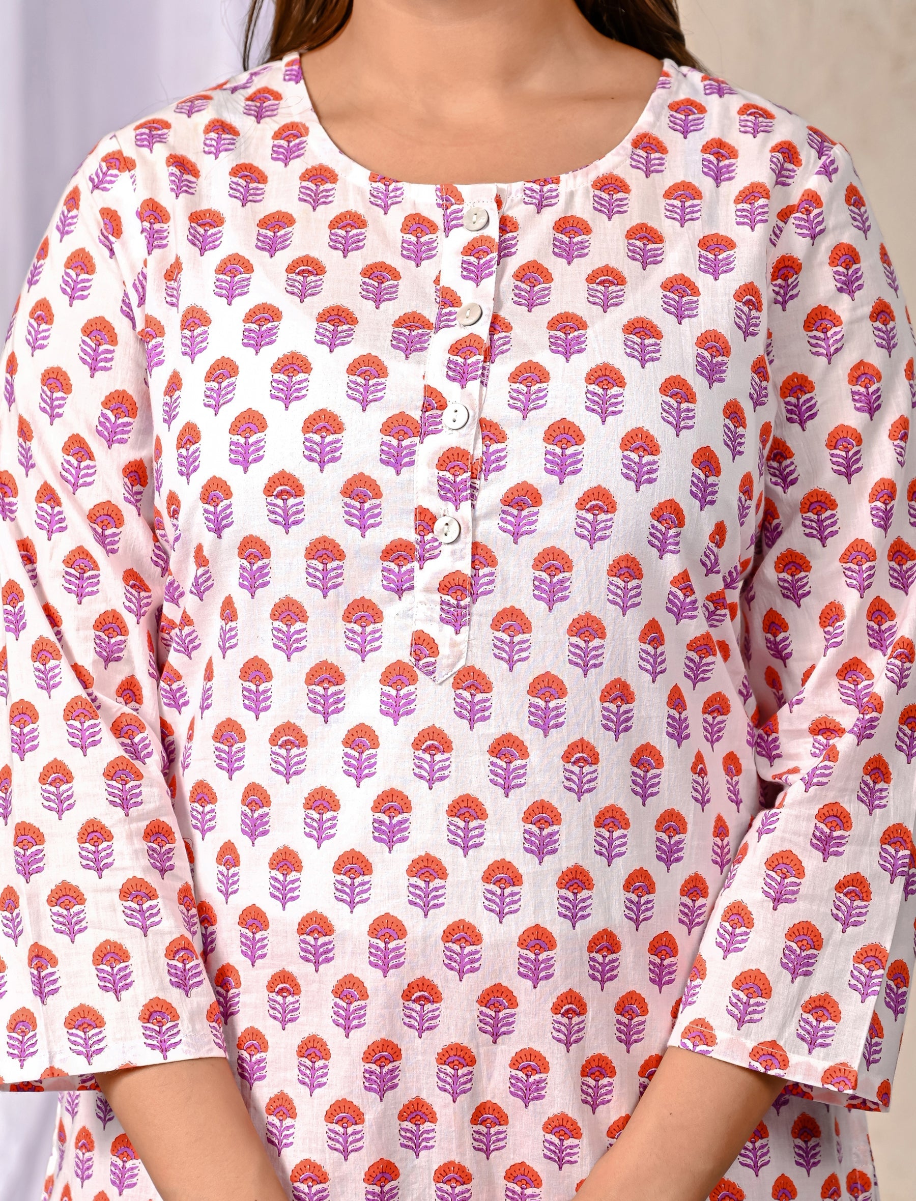 White Pink Butti Printed Cotton Co-Ord Set