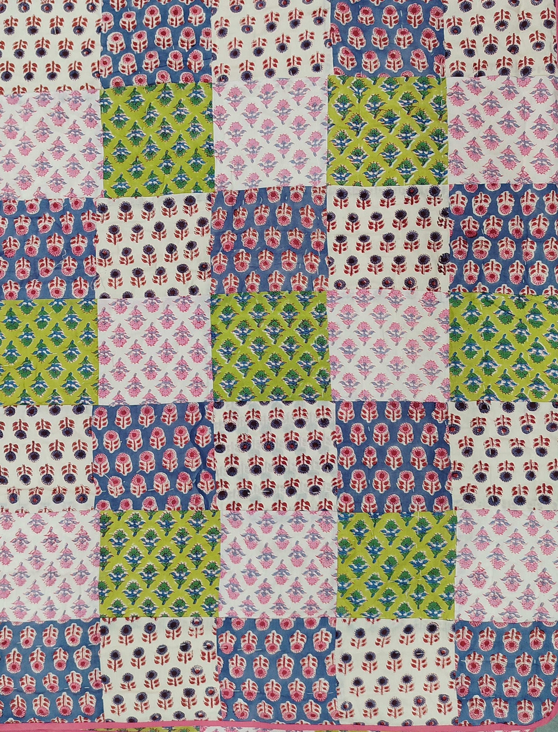 Hand Block Printed Patchwork Cotton Single Quilt