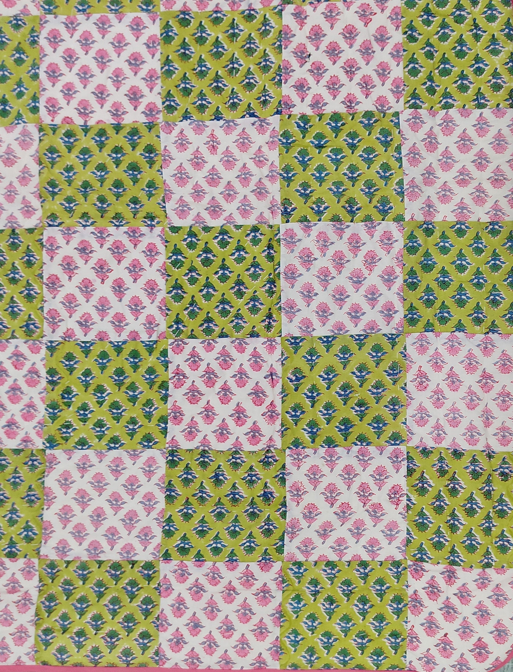 Hand Block Printed Patchwork Cotton Single Quilt