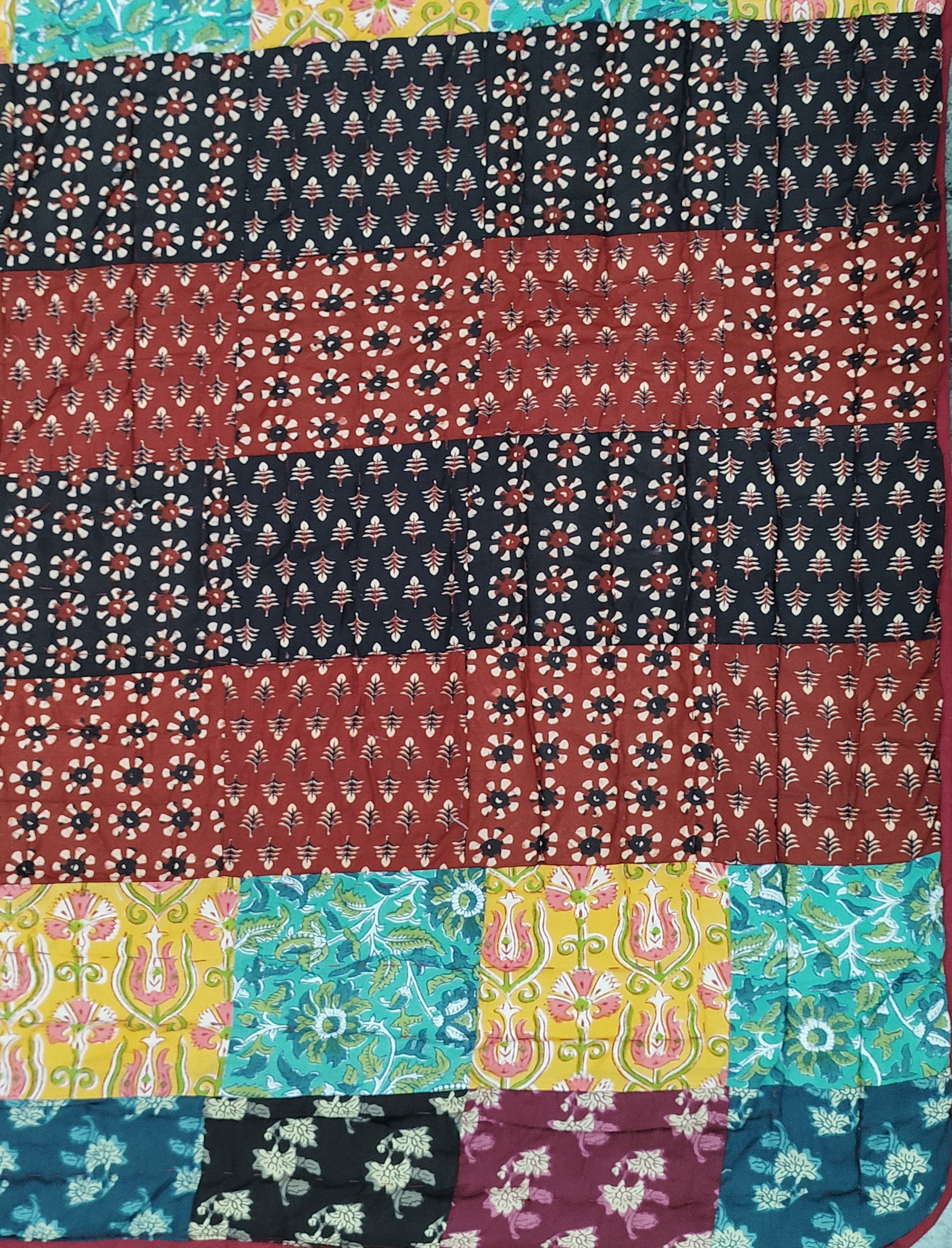 Hand Block Printed Patchwork Cotton Single Quilt