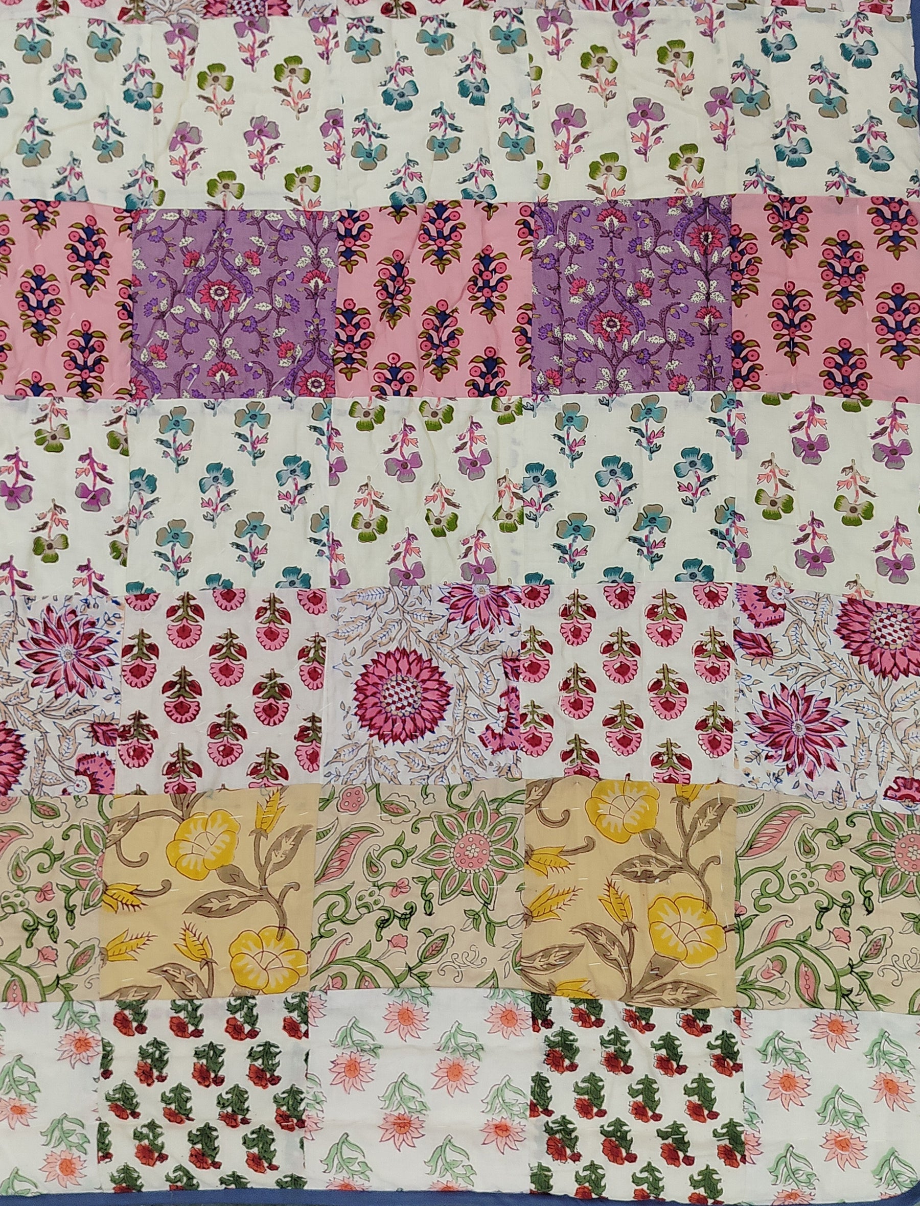 Hand Block Printed Patchwork Cotton Single Quilt