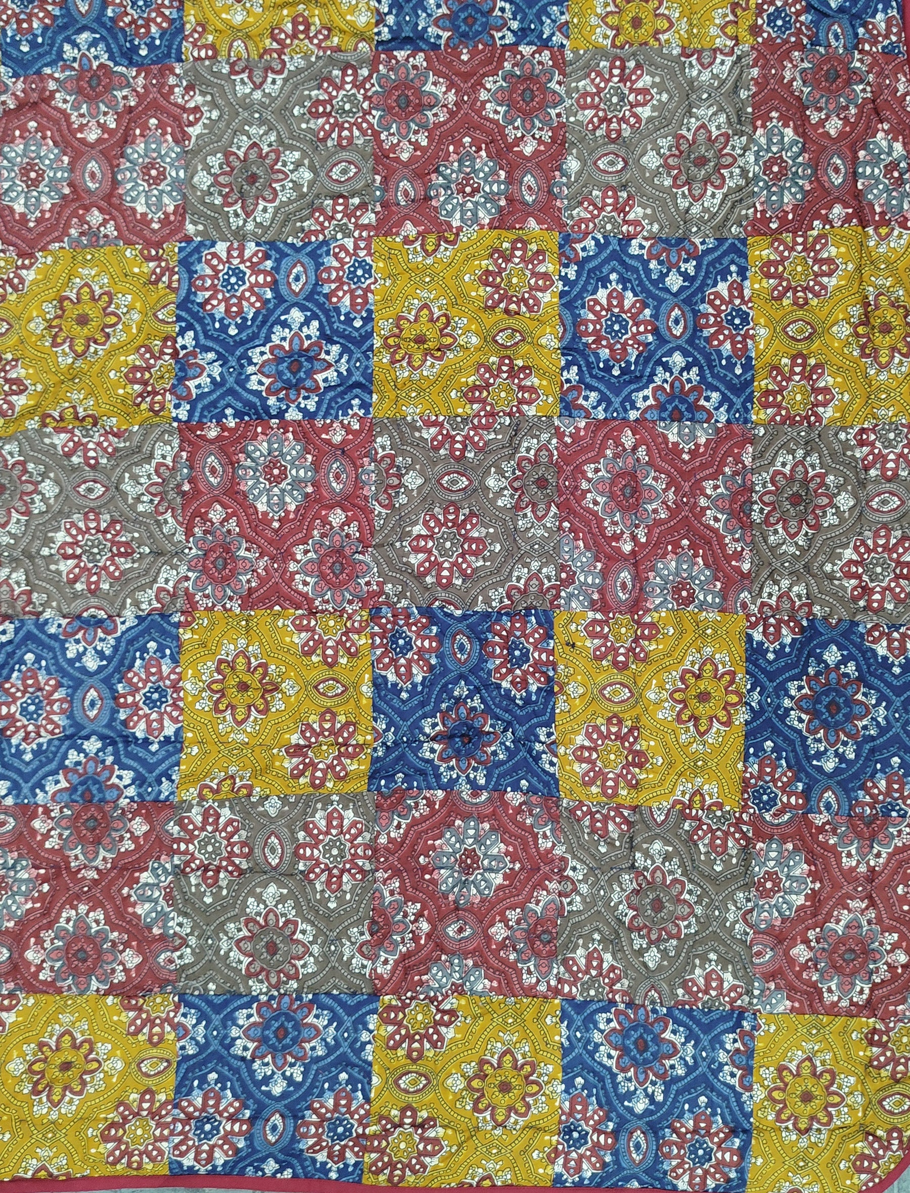 Hand Block Printed Patchwork Cotton Single Quilt